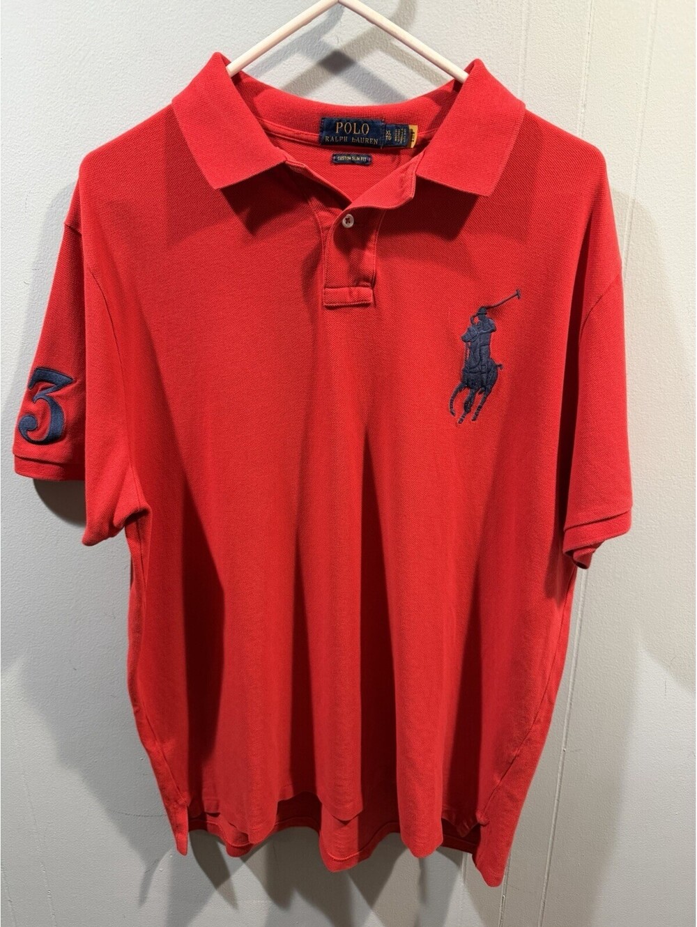 Polo Ralph Lauren Shirt Mens Big Pony #3 Polo Size XL Custom Fit Red Style Fit